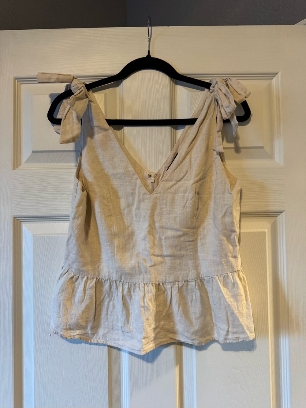 Express Cream Tie-Shoulder Peplum Tank
